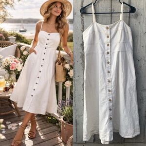 Women’s Euro Summer Corset Denim Button Front Midi A-Line Dress Tomato Girl L